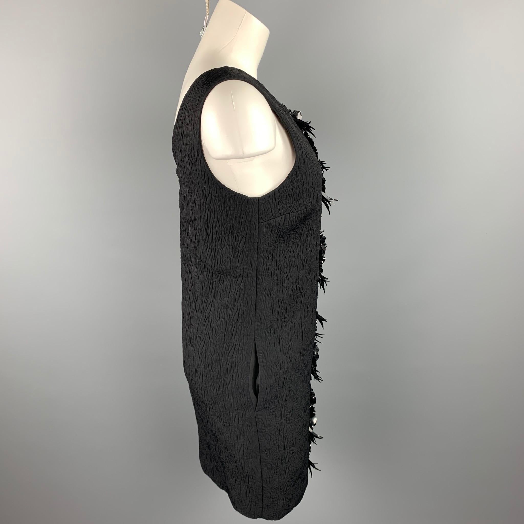 MSGM Size 6 Black Jacquard Embellished Viscose Blend Shift Dress In Good Condition In San Francisco, CA