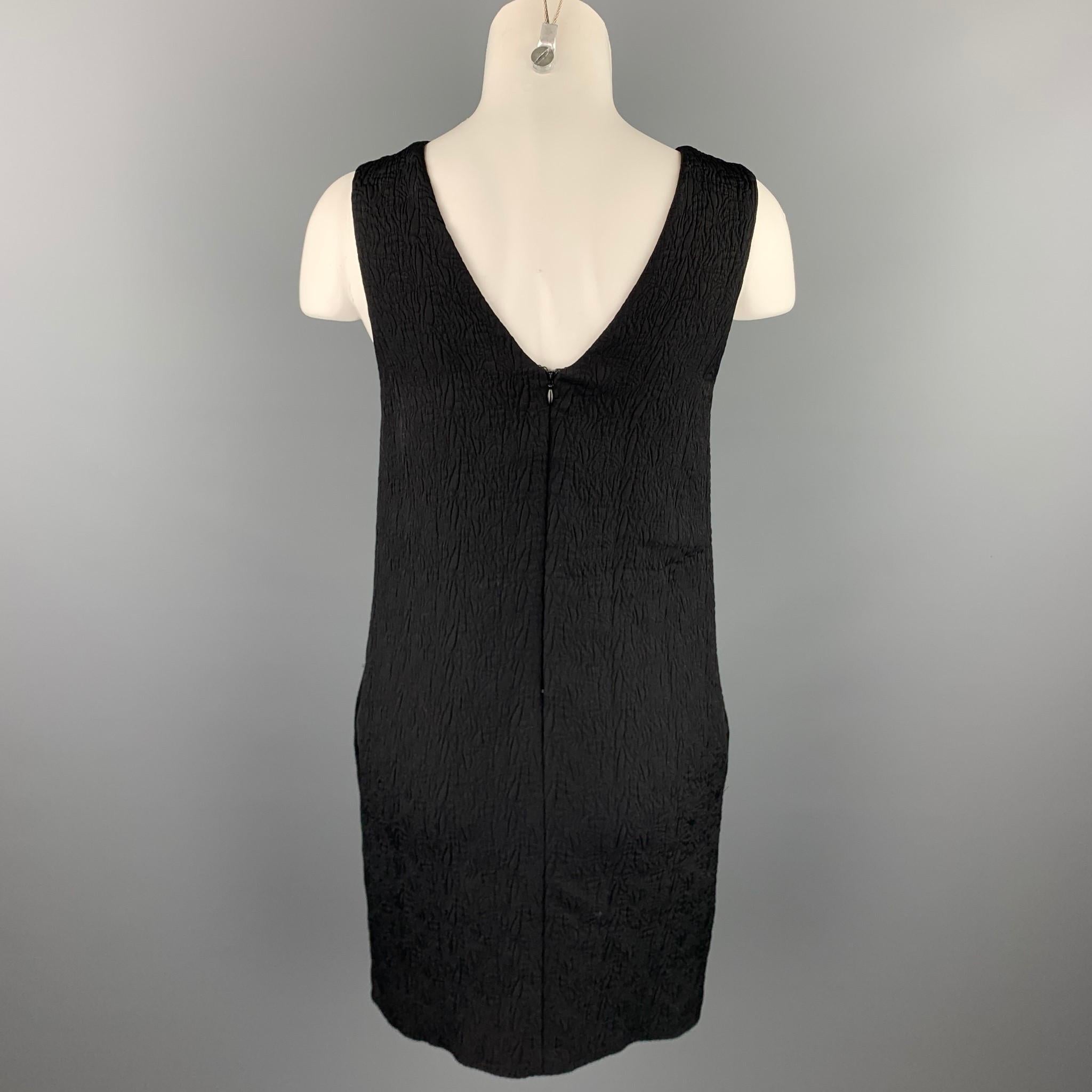 Women's MSGM Size 6 Black Jacquard Embellished Viscose Blend Shift Dress