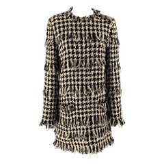 MSGM Size 6 Black 
White Cotton Blend Houndstooth Dress
