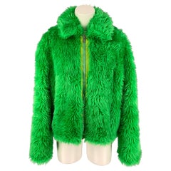 MSGM Size M Green Modacrylic Blend Textured Zip Up Jacket