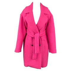 MSGM Size M Pink Textured Wool Blend Belted Double Breasted Coat