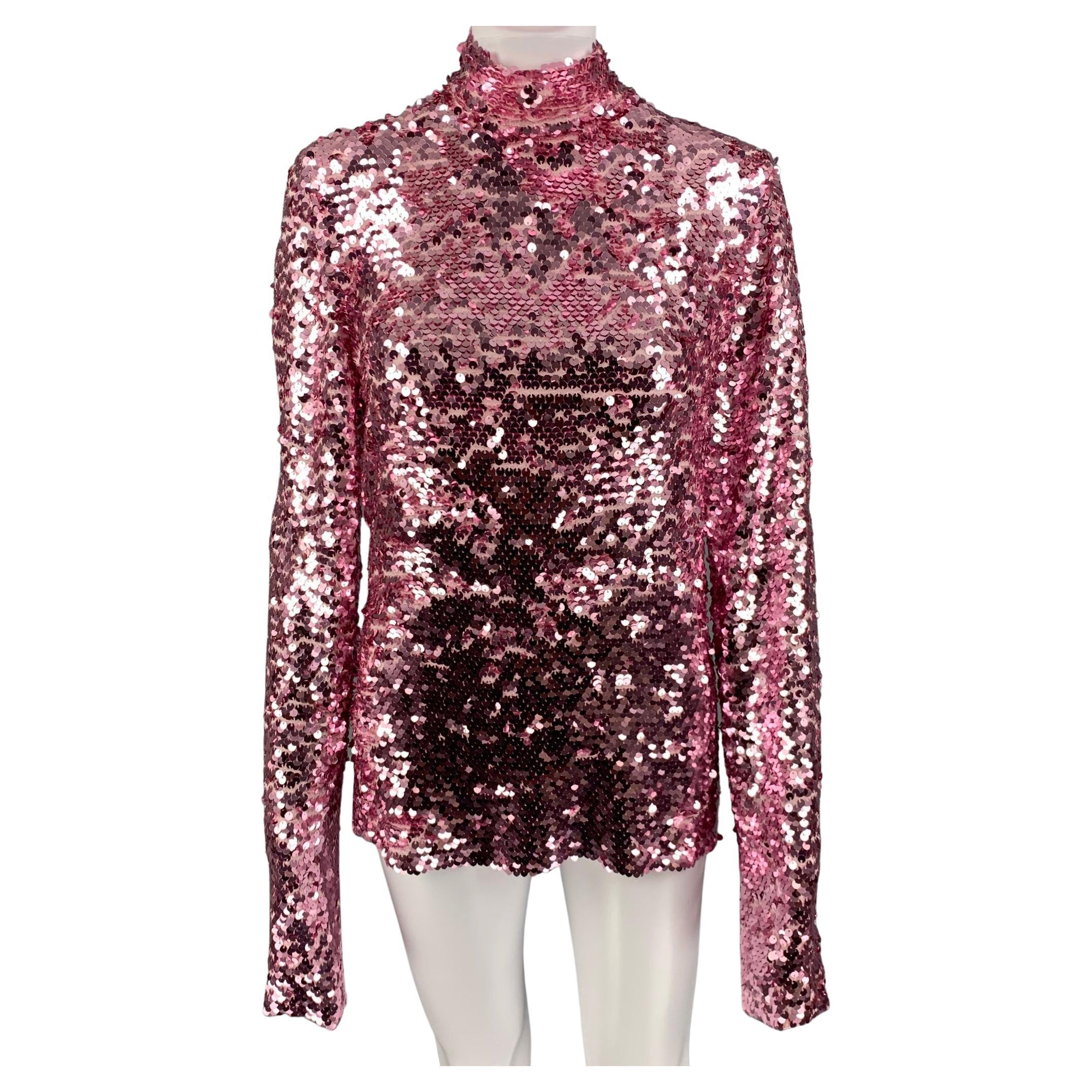 MSGM Size M Pink Viscose Sequined High Collar Dress Top