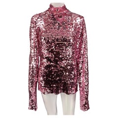 MSGM Size M Pink Viscose Sequined High Collar Dress Top