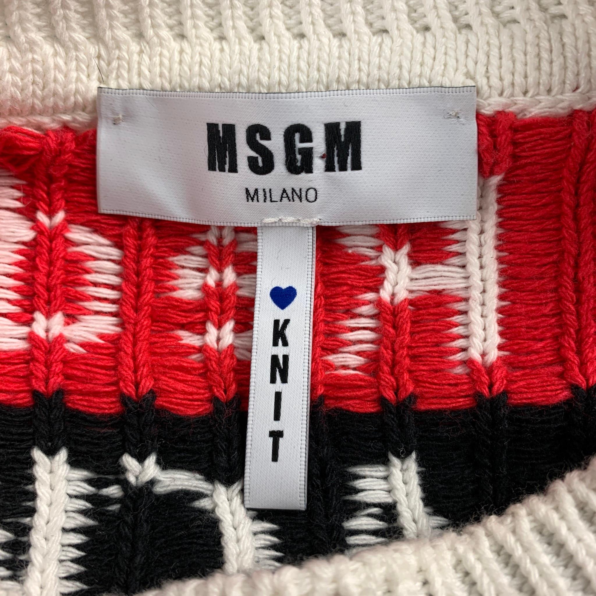 MSGM Size M White & Multi-Color Knitted Distressed Cotton / Acrylic Sweater 1