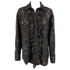 MSGM Size S Black Polyester Sequined Ruffle Shirt MSGM Size S Black Polyester Sequined Ruffle Shirt