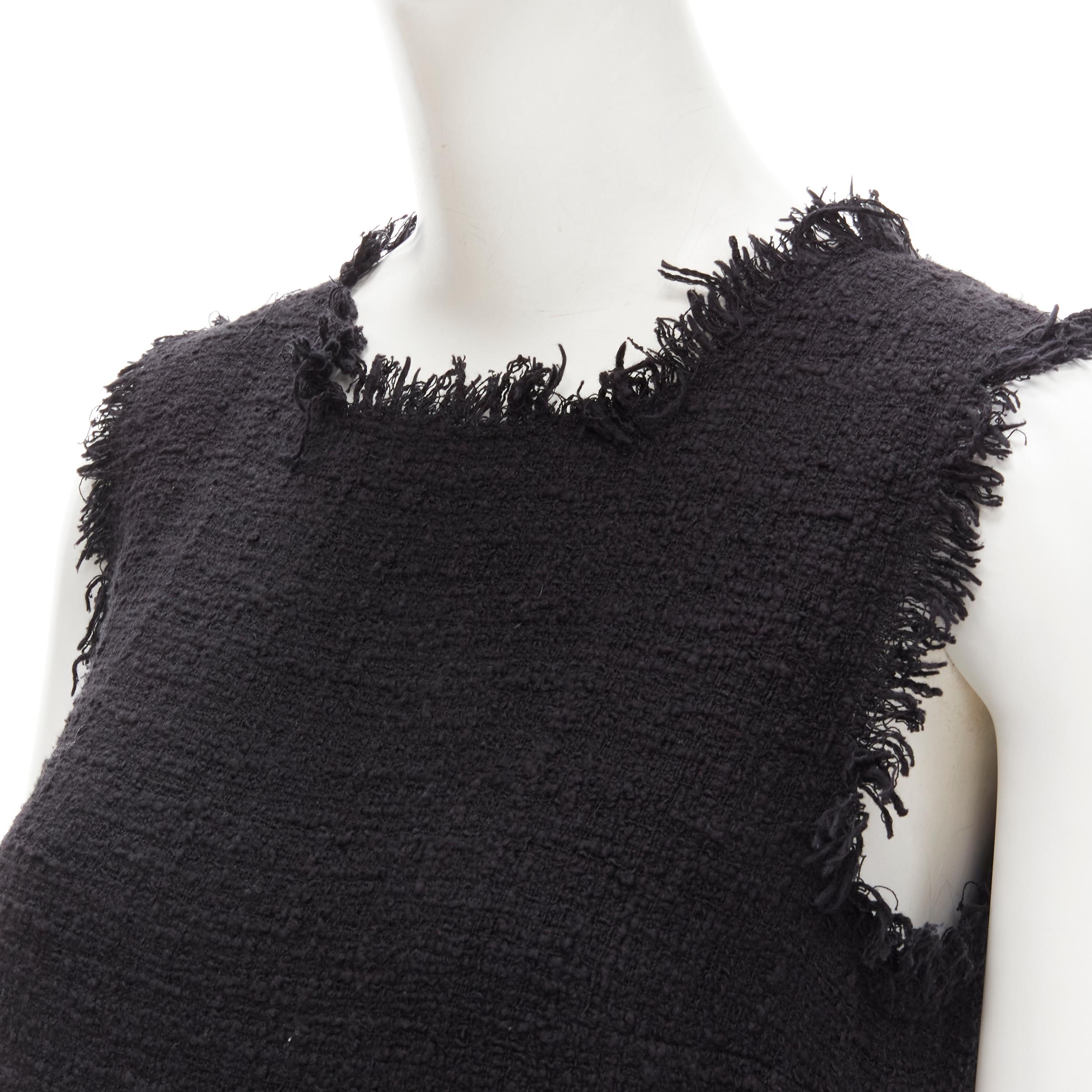 MSGM tweed ethnic bird embroidery fringe hem little black dress IT40 S For Sale 1