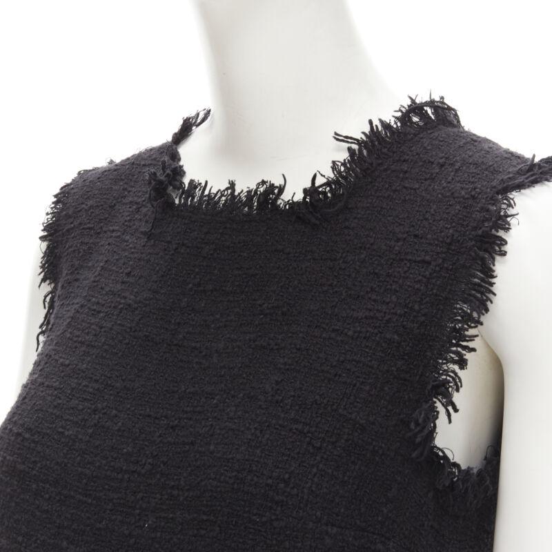 MSGM tweed ethnic bird embroidery fringe hem little black dress IT40 S For Sale 2