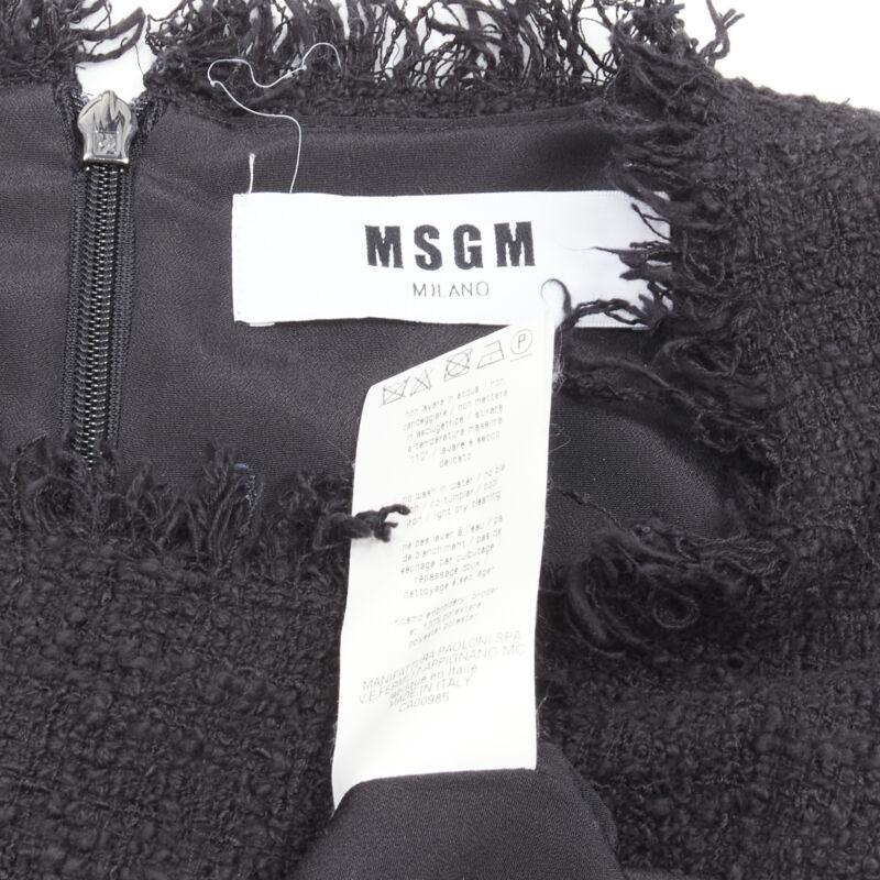MSGM tweed ethnic bird embroidery fringe hem little black dress IT40 S For Sale 3