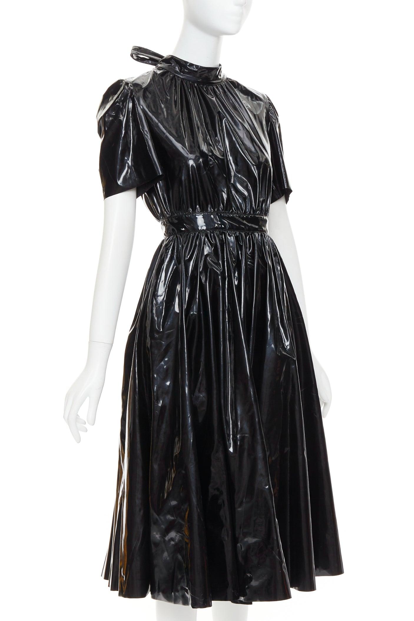 MSGM Vinyl Midi Nero negro PVC manga corta espalda lazo vestido midi IT38 XS Negro en venta