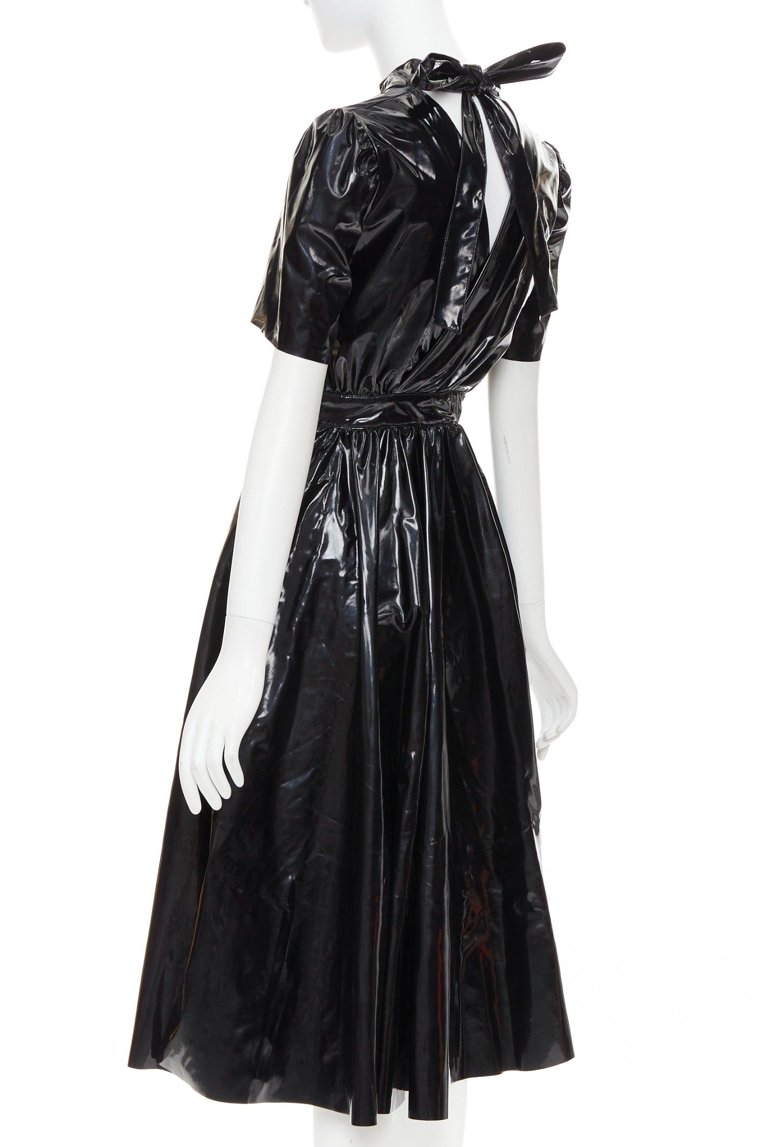 MSGM Vinyl Midi Nero negro PVC manga corta espalda lazo vestido midi IT38 XS en venta 1