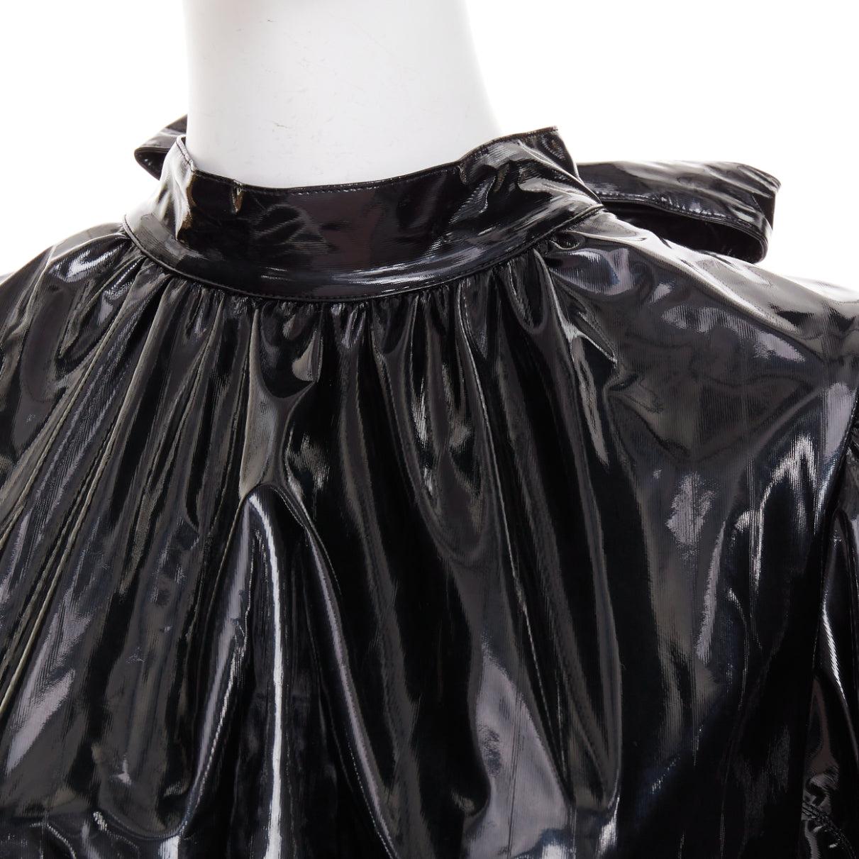 MSGM Vinyl Midi Nero negro PVC manga corta espalda lazo vestido midi IT38 XS en venta 2