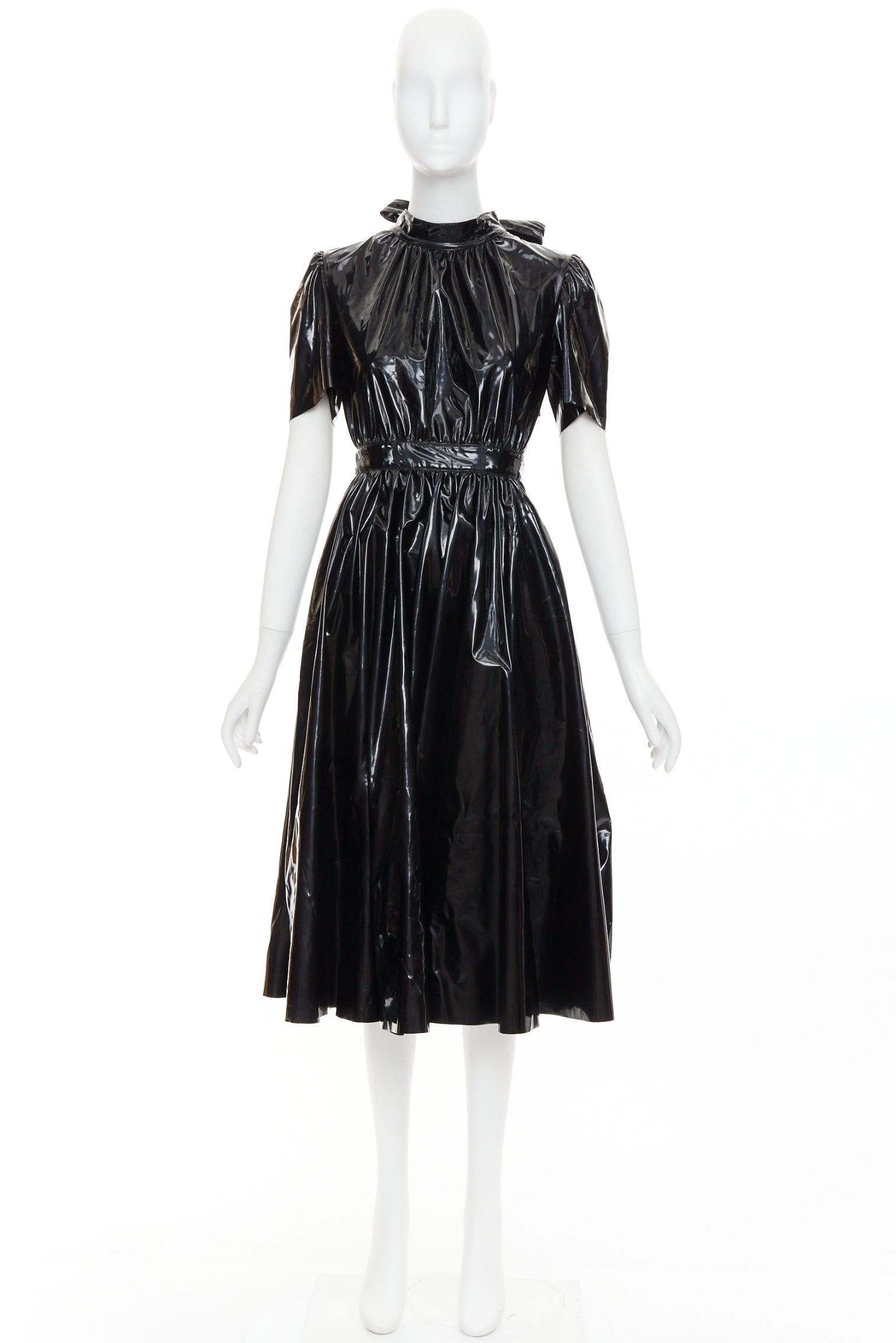 MSGM Vinyl Midi Nero negro PVC manga corta espalda lazo vestido midi IT38 XS en venta 4