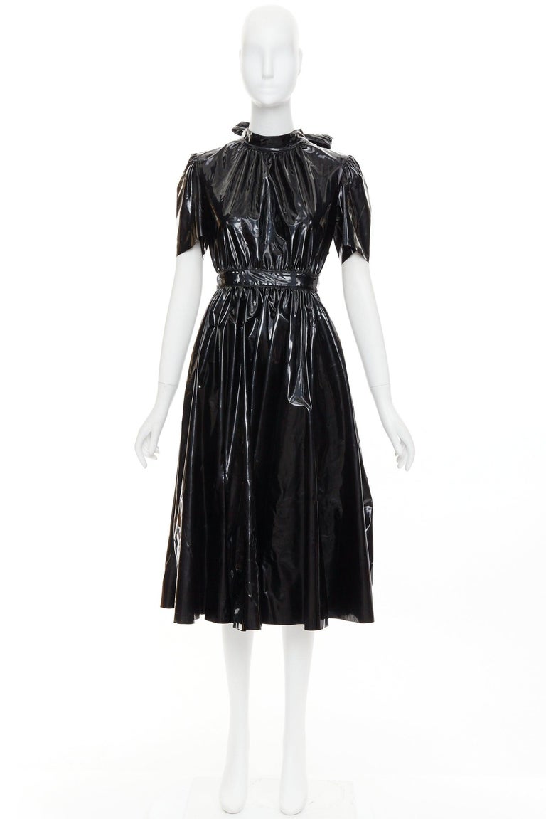 MSGM Vinyl Midi Nero black PVC short sleeve back bow tie midi dress IT38 XS  For Sale at 1stDibs