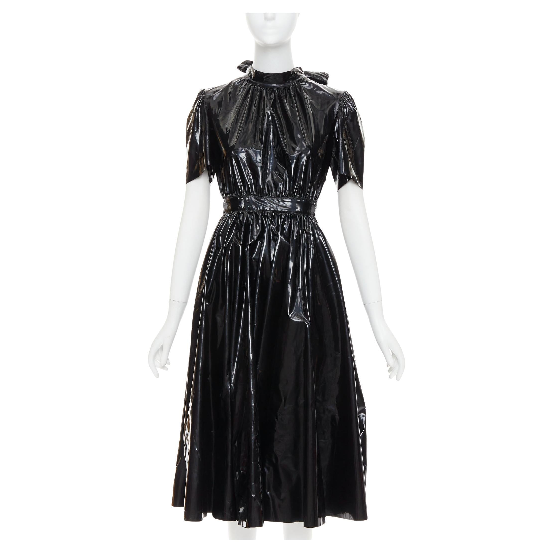 MSGM Vinyl Midi Nero negro PVC manga corta espalda lazo vestido midi IT38 XS en venta
