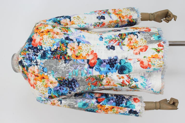 MSGM White Blue Cotton Floral Jacket For Sale at 1stDibs