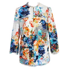 MSGM White Blue Cotton Floral Jacket