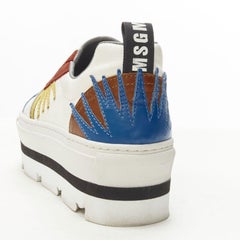MSGM white leather starburst patchwork point toe platform sneaker EU36