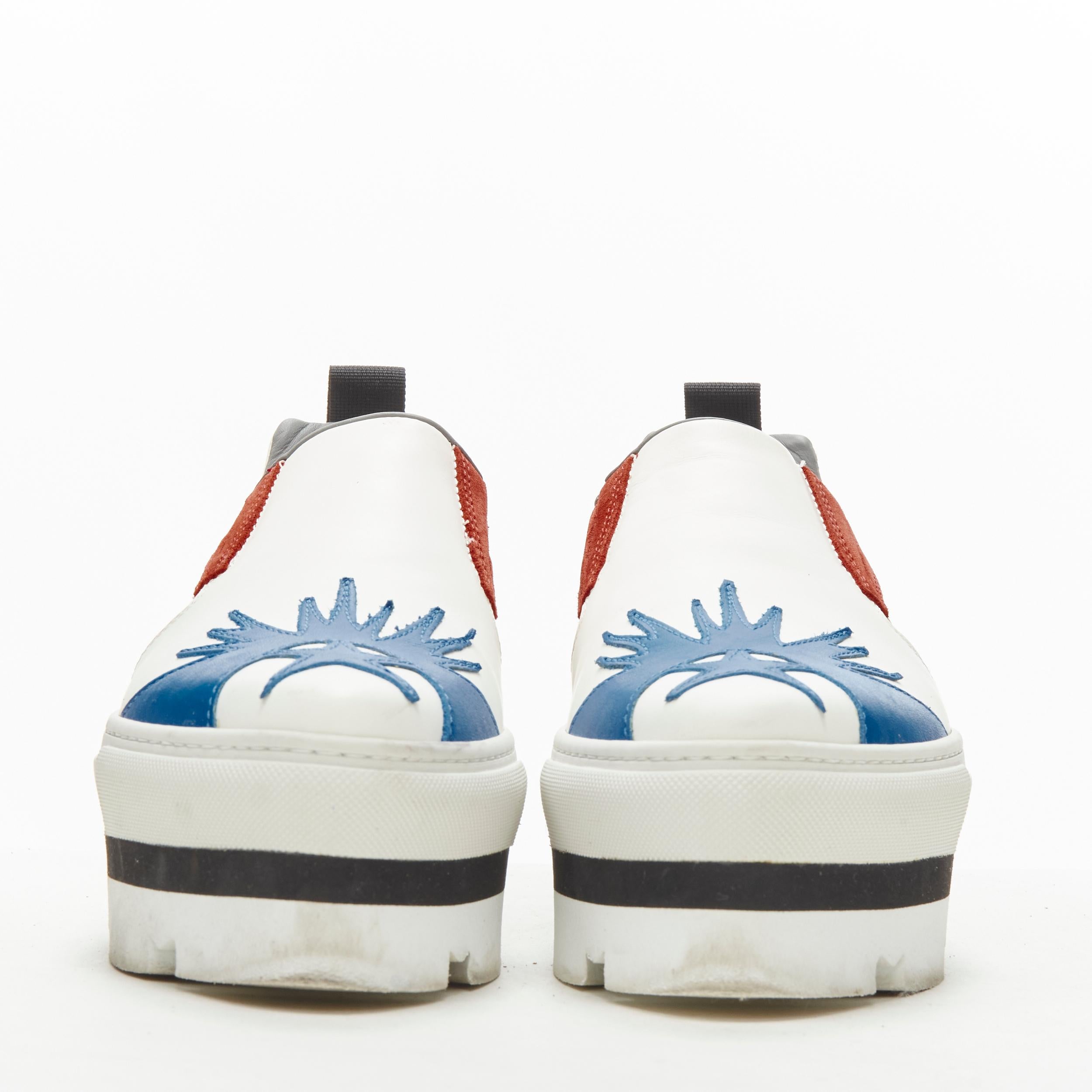 MSGM white leather starburst patchwork point toe platform sneaker EU36 In Good Condition For Sale In Hong Kong, NT