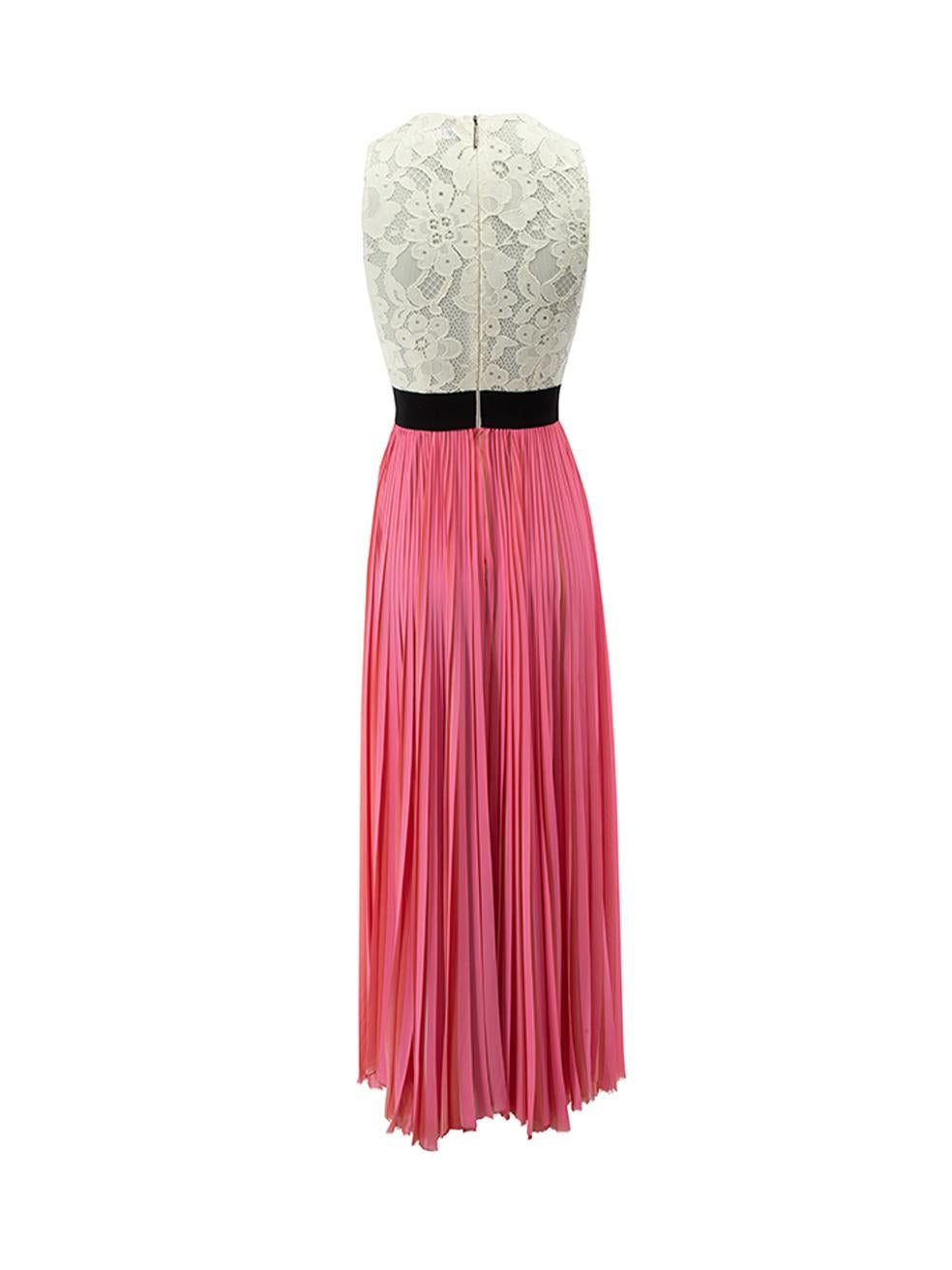 MSGM Women's Cream & Pink Lace Top Pleated Dress In Good Condition In London, GB