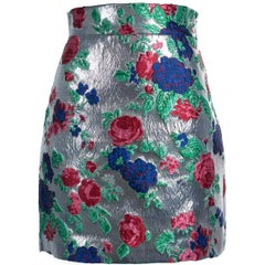 MSGM Women's Silver Flower Star Jacquard Knit Metallic Skirt