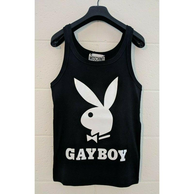 MSRP AW19 Moschino Couture Jeremy Scott Playboy Gayboy Black Slim Tank Top For Sale 2