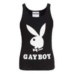 MSRP AW19 Moschino Couture Jeremy Scott Playboy Gayboy Black Slim Tank Top