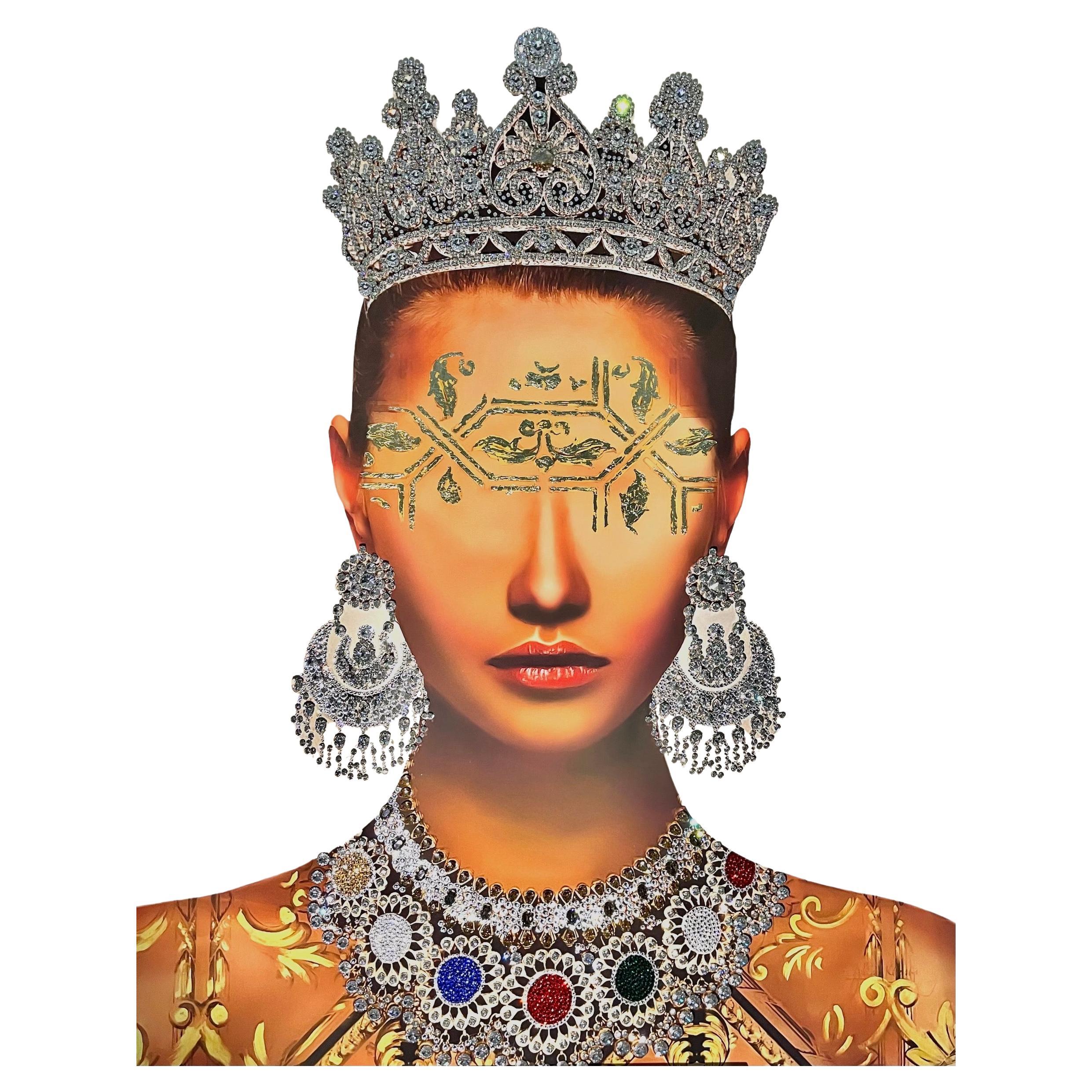 MSS Art and Design Queen of Persia Oil on canvas with 3D Swarosky Crystals For Sale