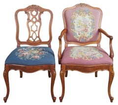 Mt Airy Crotch Walnut French Provincial Louis XV Needlepoint Dining Chairs