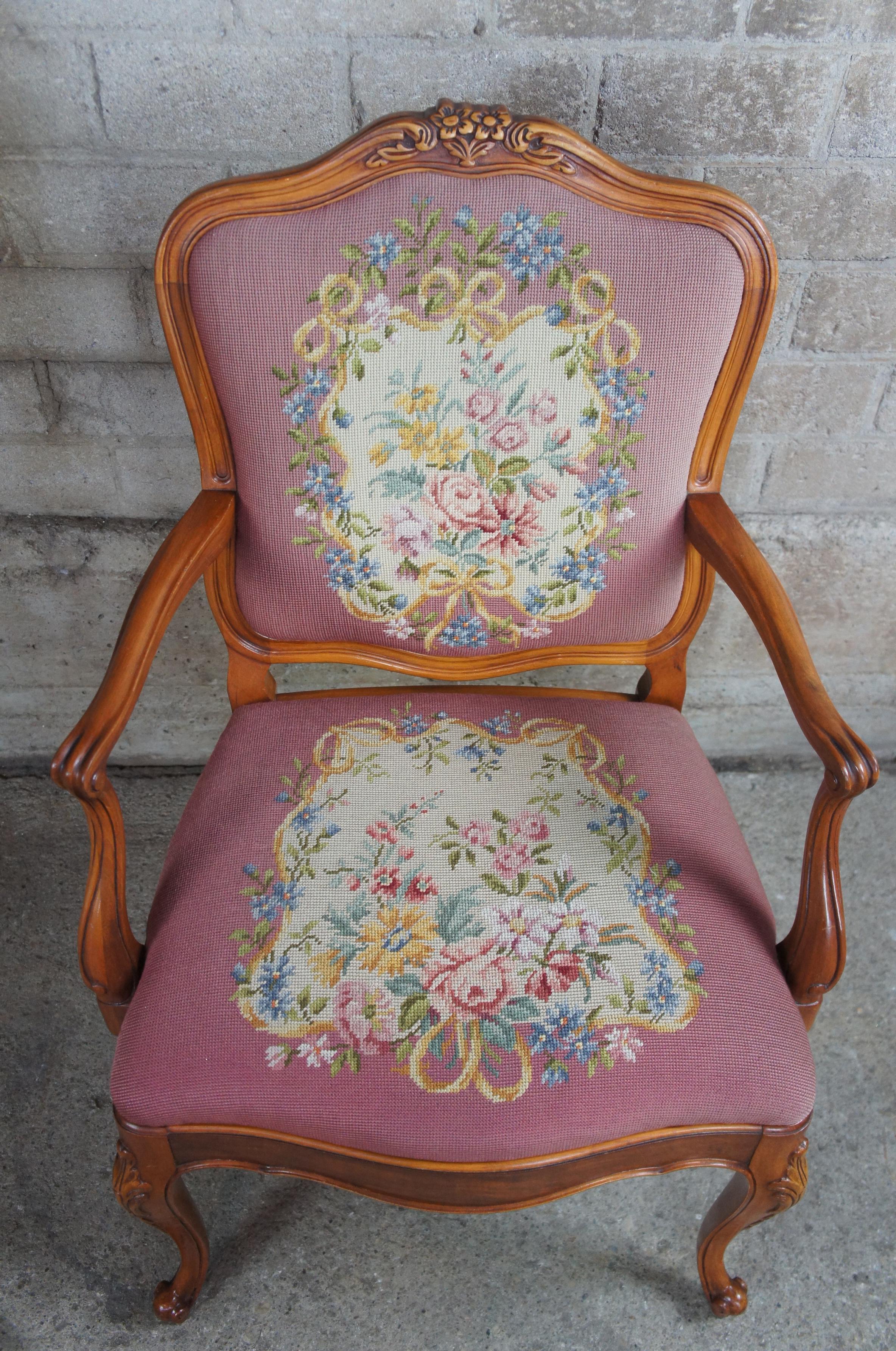 Mt Airy Crotch Walnut French Provincial Louis XV Needlepoint Dining Chairs 1