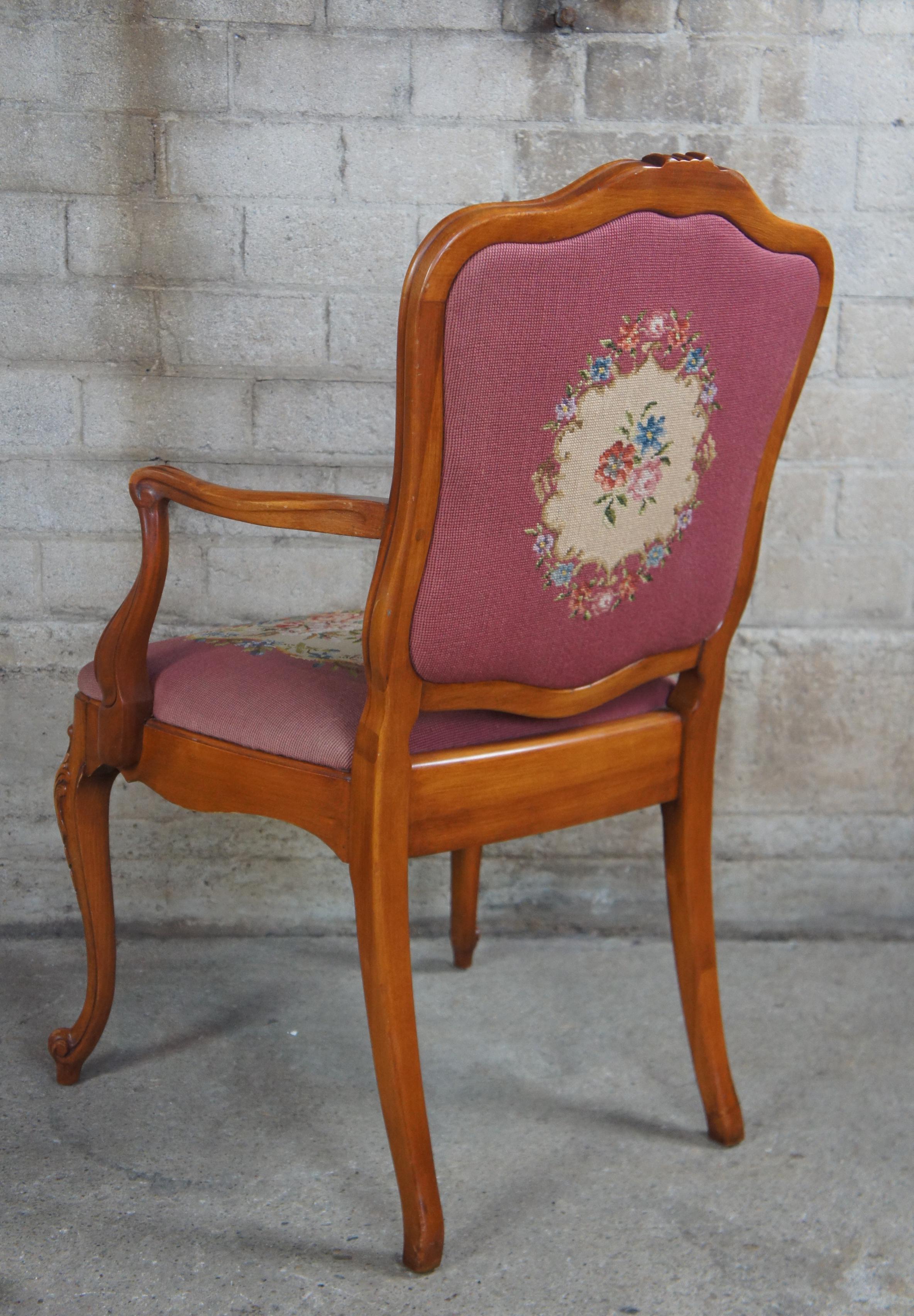 Mt Airy Crotch Walnut French Provincial Louis XV Needlepoint Dining Chairs 2