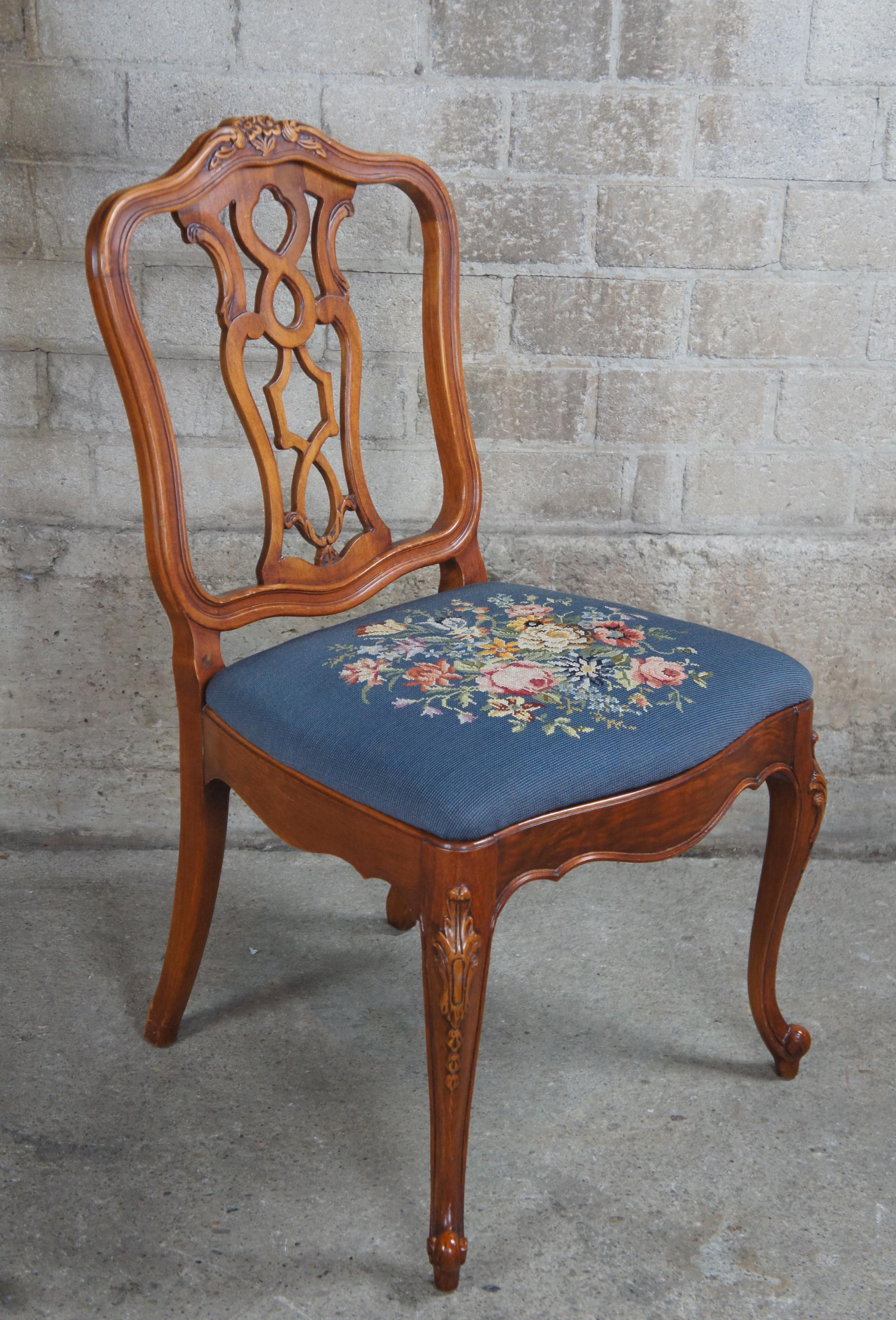 Mt Airy Crotch Walnut French Provincial Louis XV Needlepoint Dining Chairs 3