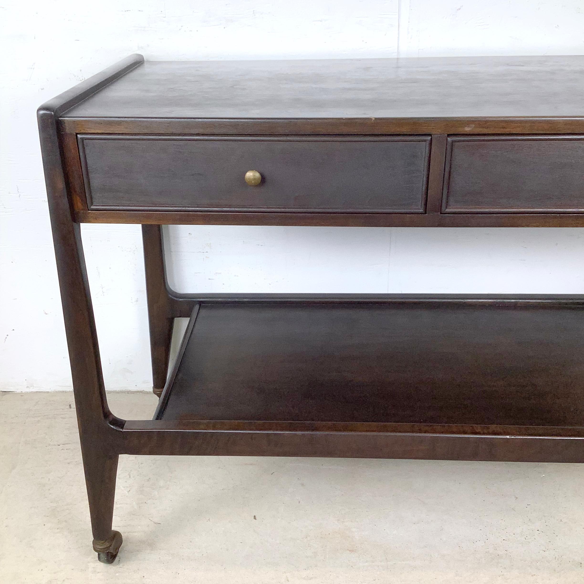 Mid-Century Modern Mt. Airy Facade Mid-Century Service Cart with Drawers & Lower Shelf For Sale