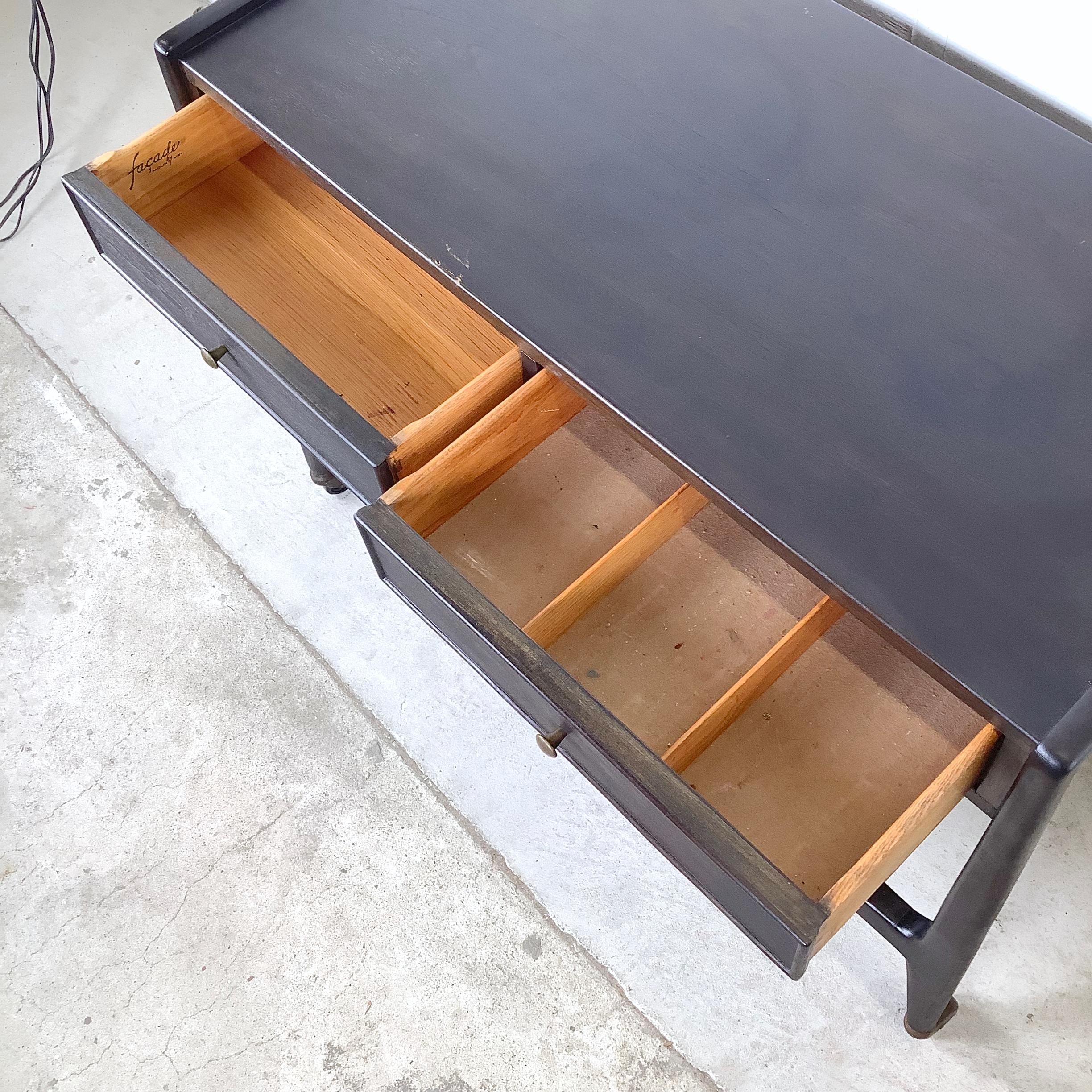 Wood Mt. Airy Facade Mid-Century Service Cart with Drawers & Lower Shelf For Sale