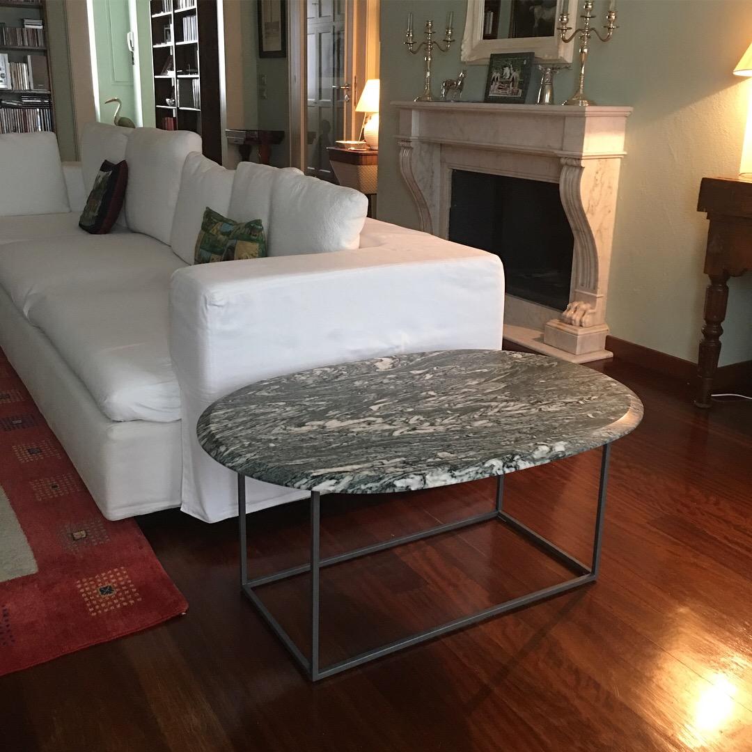 Contemporary 21st Century Modern Coffee Table With Painted Steel Base And Top In Solid Marble For Sale