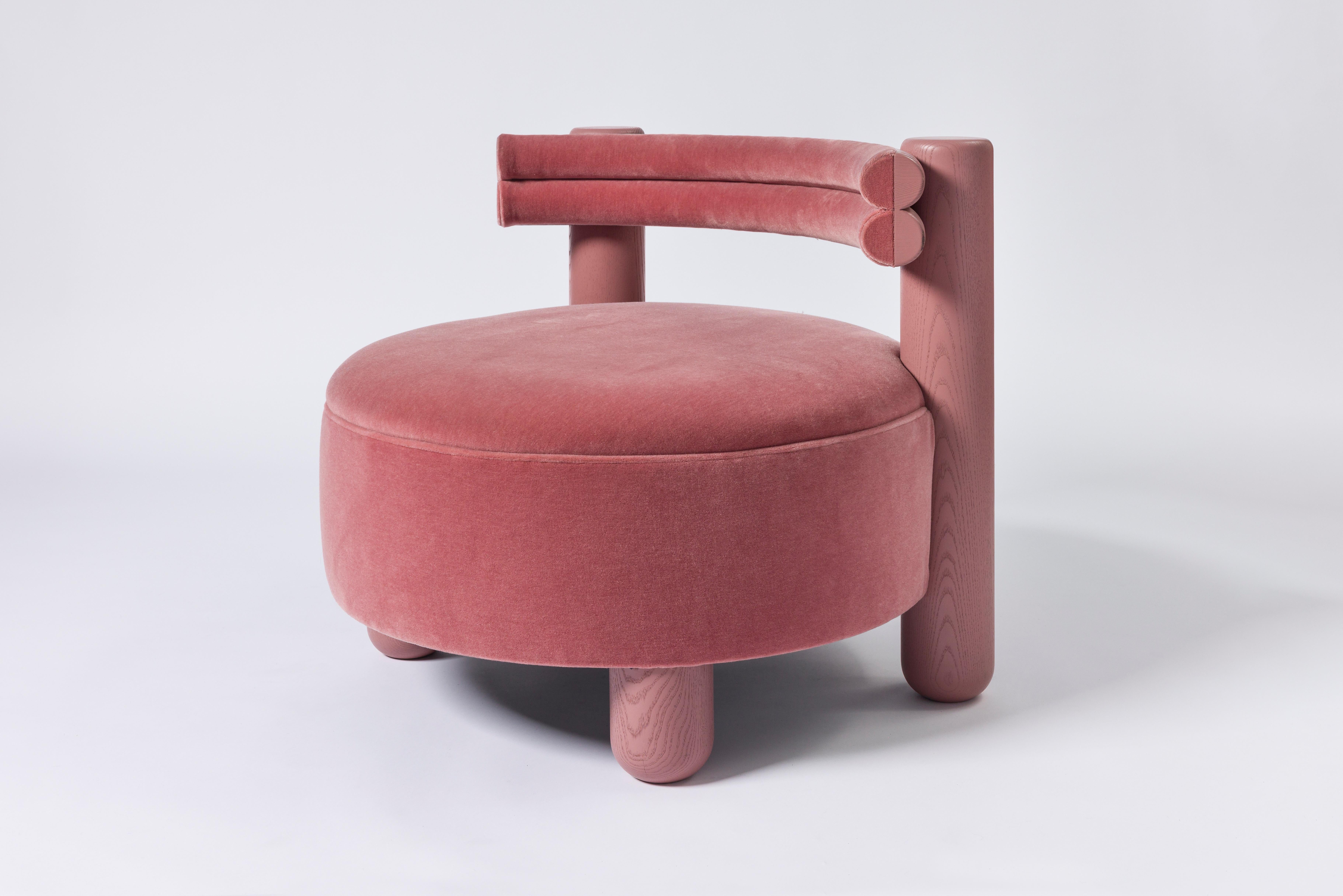 Hand-Crafted mt curve big chair in ash hardwood and mohair velvet For Sale