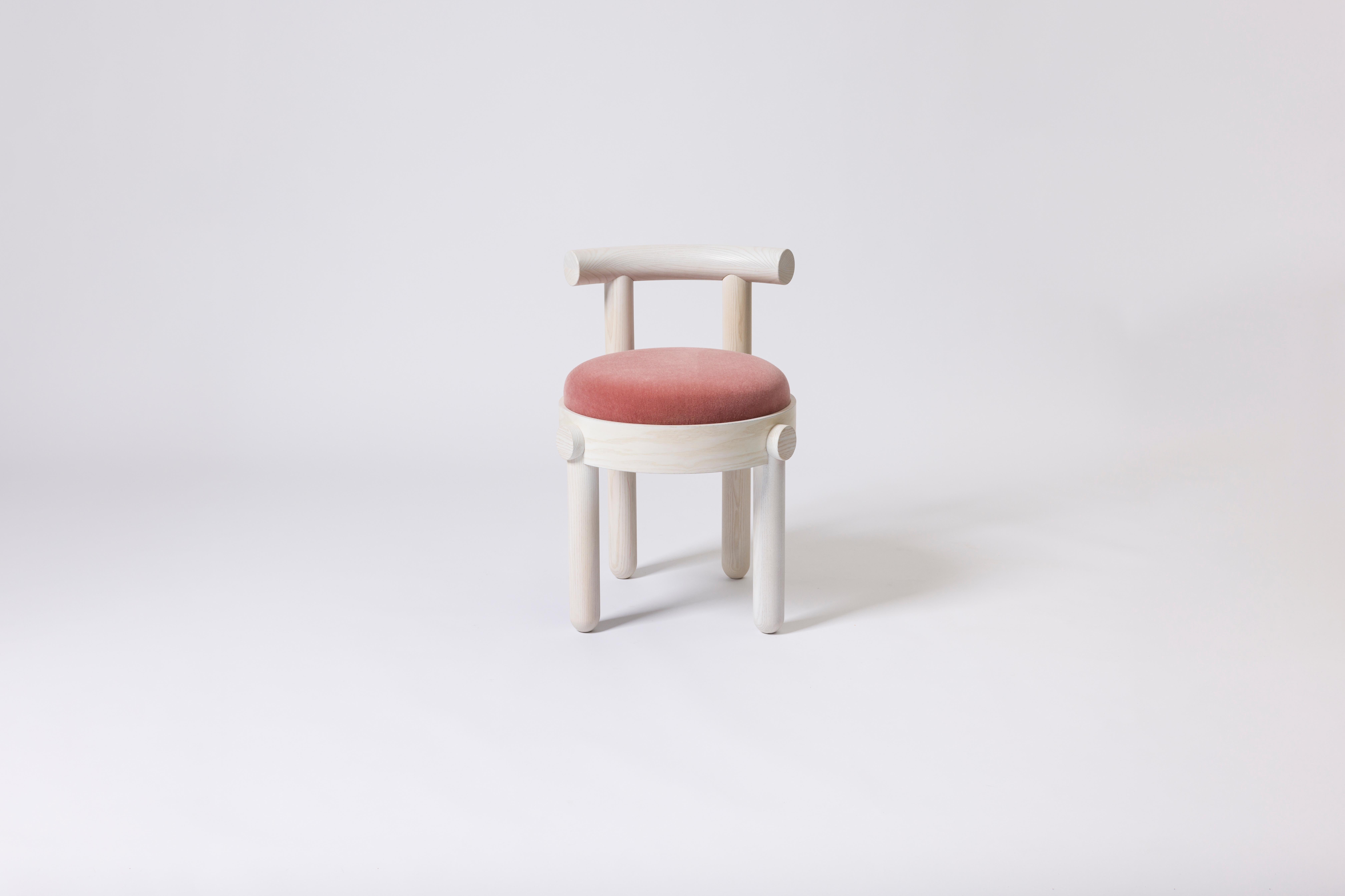 Hand-Crafted mt curve dining chair in ash hardwood and mohair velvet For Sale