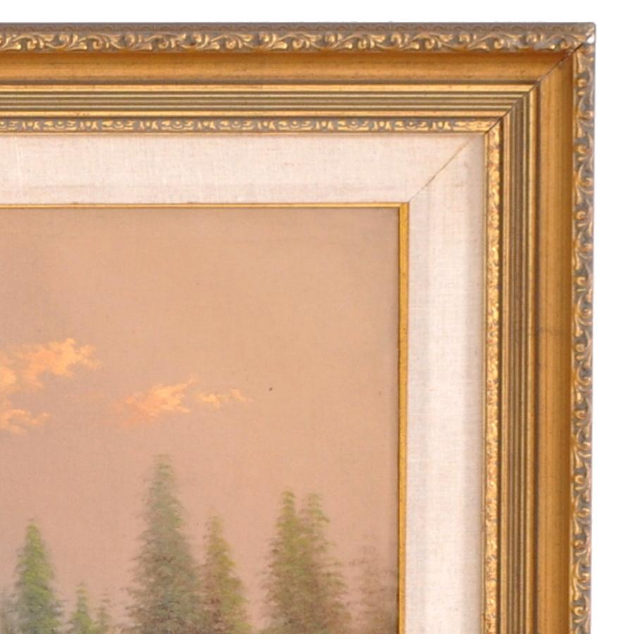Mt. Rainier, Washington Antique Oil Painting on Canvas, Eliza Barchus circa 1900 In Good Condition In Portland, OR