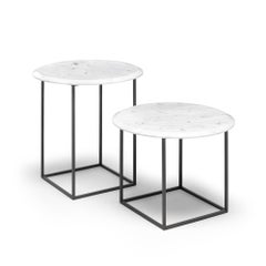 21st Century Modern Side Table With Painted Steel Base And Top In Solid Marble