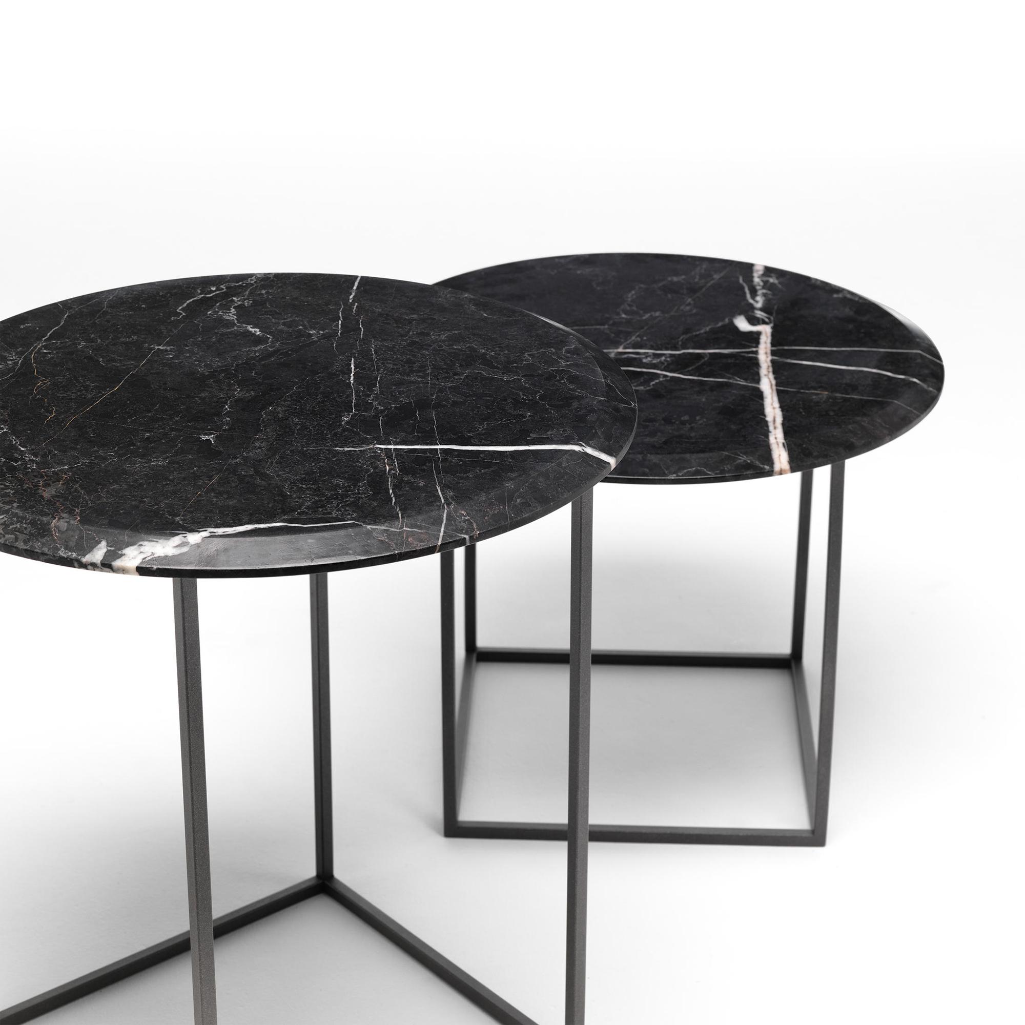 Carved 21st Century Modern Side Table With Painted Steel Base And Top In Solid Marble For Sale