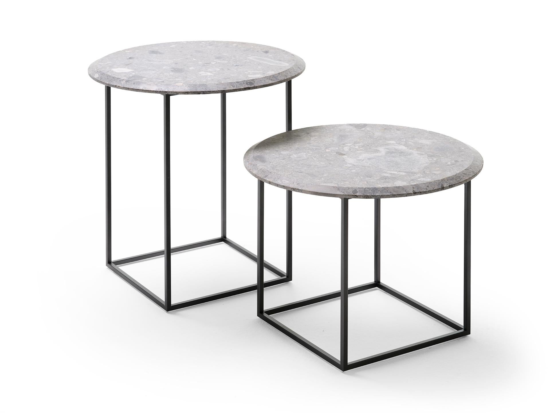 Contemporary 21st Century Modern Side Table With Painted Steel Base And Top In Solid Marble For Sale