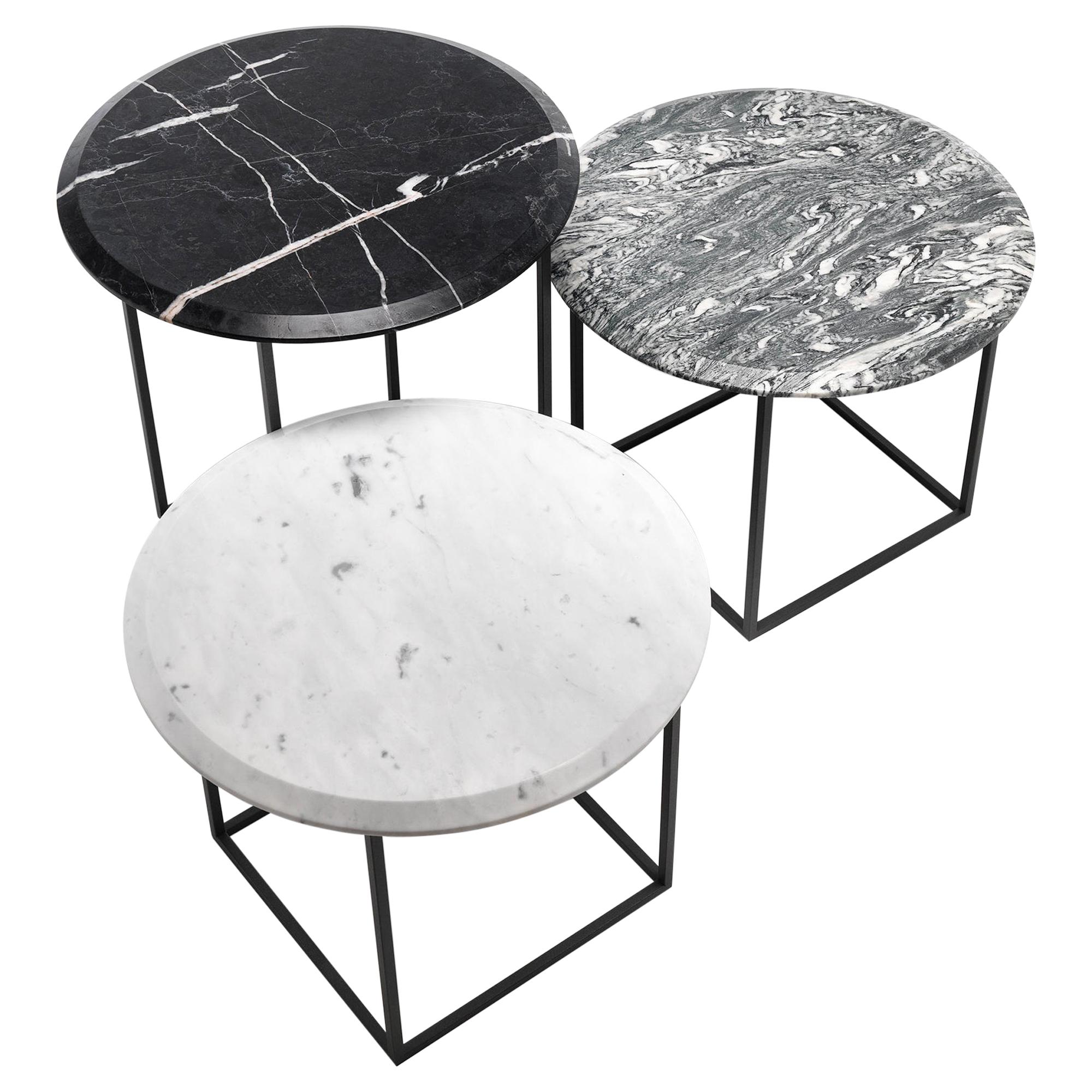 21st Century Modern Side Table With Painted Steel Base And Top In Solid Marble For Sale