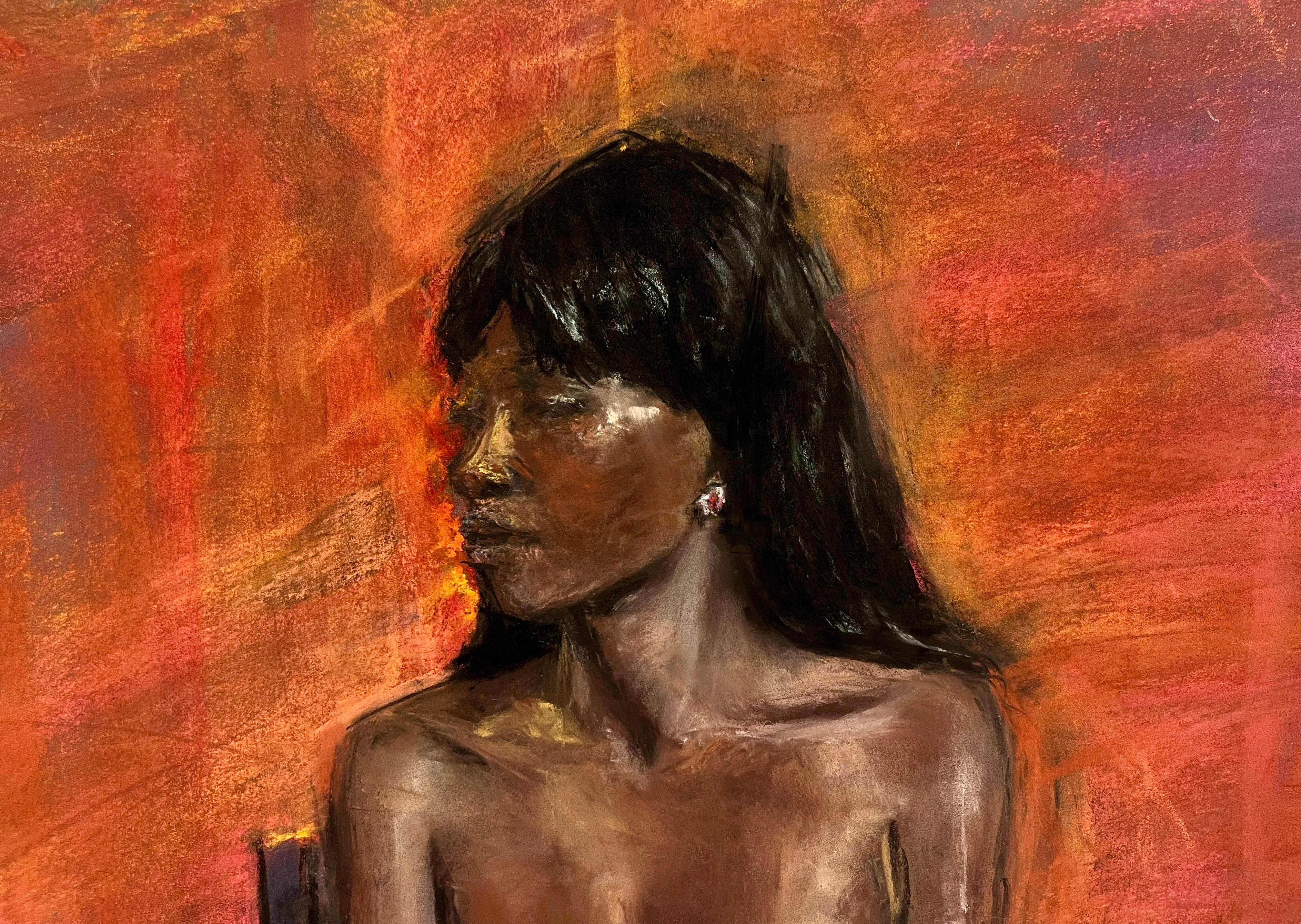 Portrait of Nude African American Woman - Brown Portrait Painting by MTH