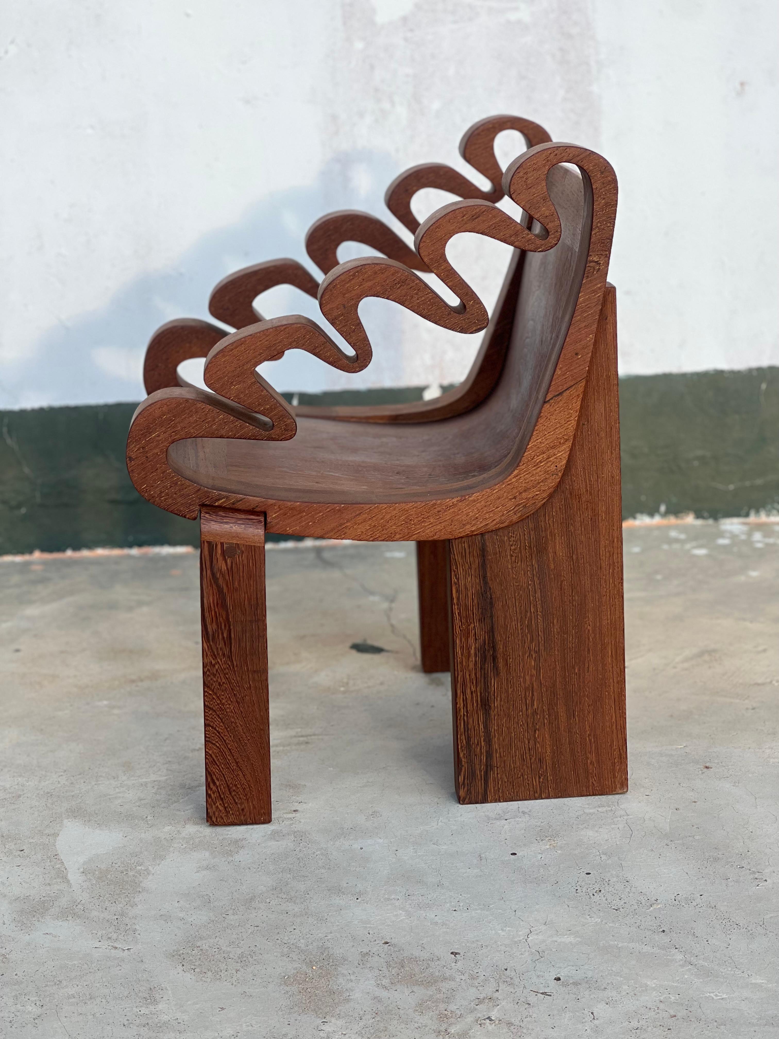 Brutalist Mti Lounge chair (aka Tree of life chair), in sustainable Panga Panga wood For Sale