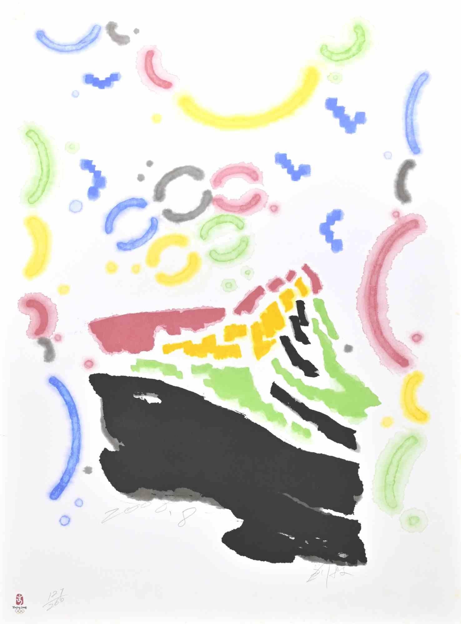 The Lucky Cloud, Olympic Games Beijing 2008 is a lithograph print realized by Mu Liu.

Limited edition of 260.

Hand signed and numbered in pencil.

This artwork is from the portfolio The Unique Collection for the Olympic Fine Arts 2008 presented