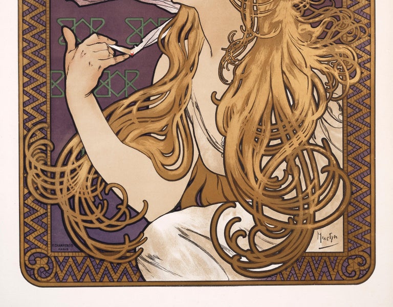 job cigarette papers poster Mucha, Job, Original Art Nouveau Belle Epoque Poster, Gold, Cigarette Paper  1896 For Sale at 1stDibs