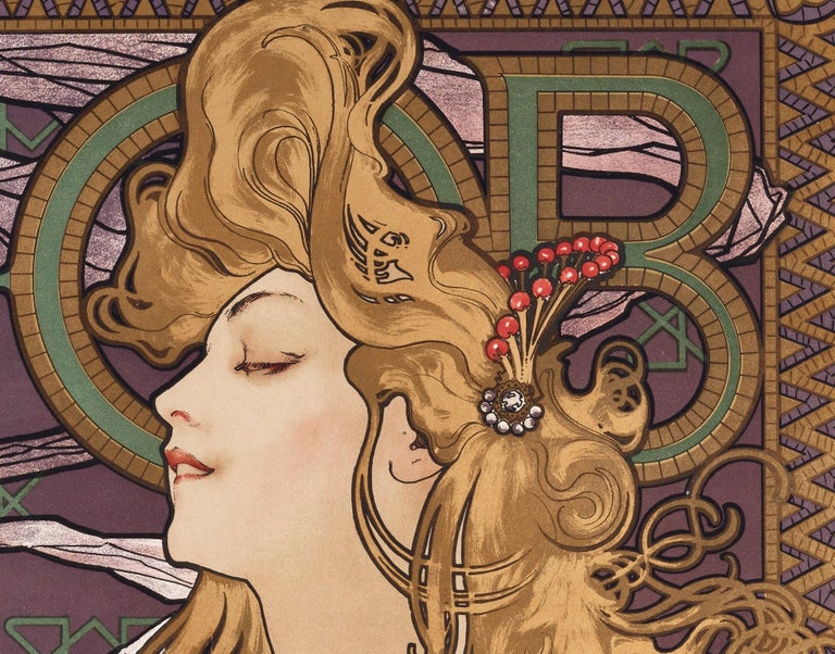 Mucha, Job, Original Art Nouveau Belle Epoque Poster, Gold, Cigarette Paper  1896 For Sale at 1stDibs