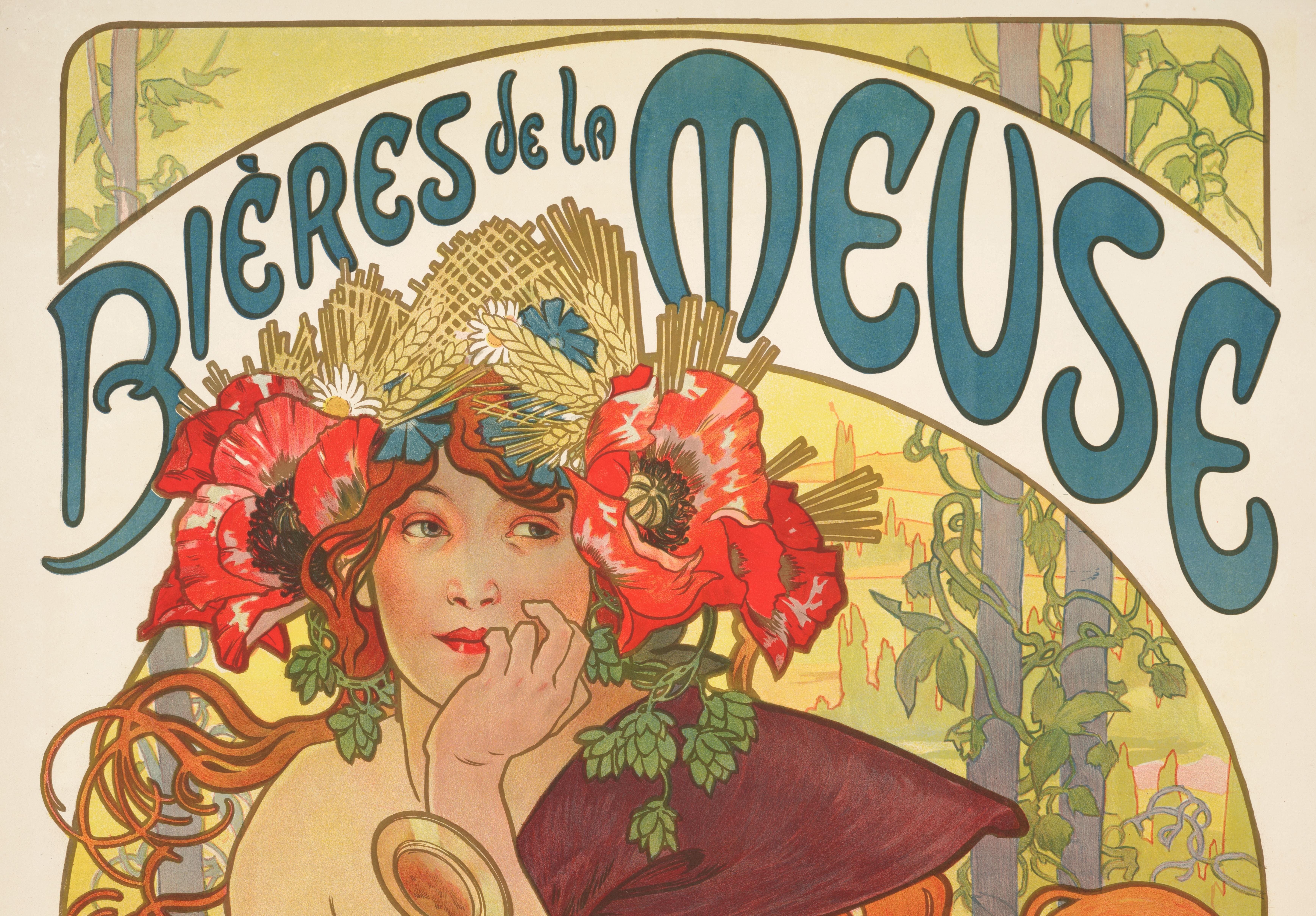 Seltenes Jugendstilplakat von Alphonse Mucha aus dem Jahr 1897 zur Werbung für Bières de le Meuse.

Künstler: Alphonse Mucha (1860-1939)
Titel: Bières de la Meuse
Datum: 1897
Größe (B x H): 39 x 57,1 in / 99 x 145 cm
Drucker: Imp. F. Champenois,