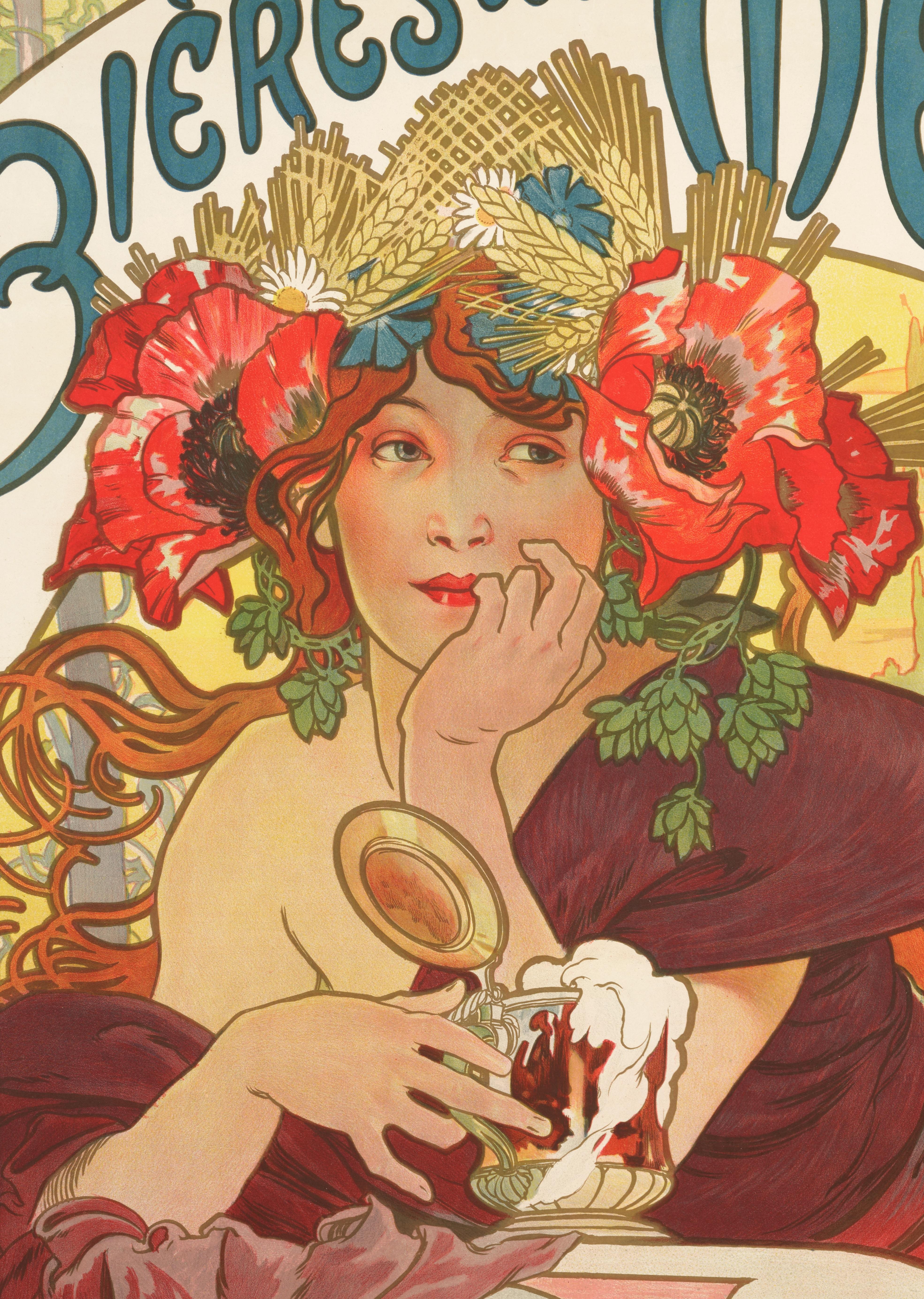 Mucha, Original-Poster im Jugendstil, Biere de la Meuse, Pavot, Orge Houblon, 1897 (Art nouveau) im Angebot