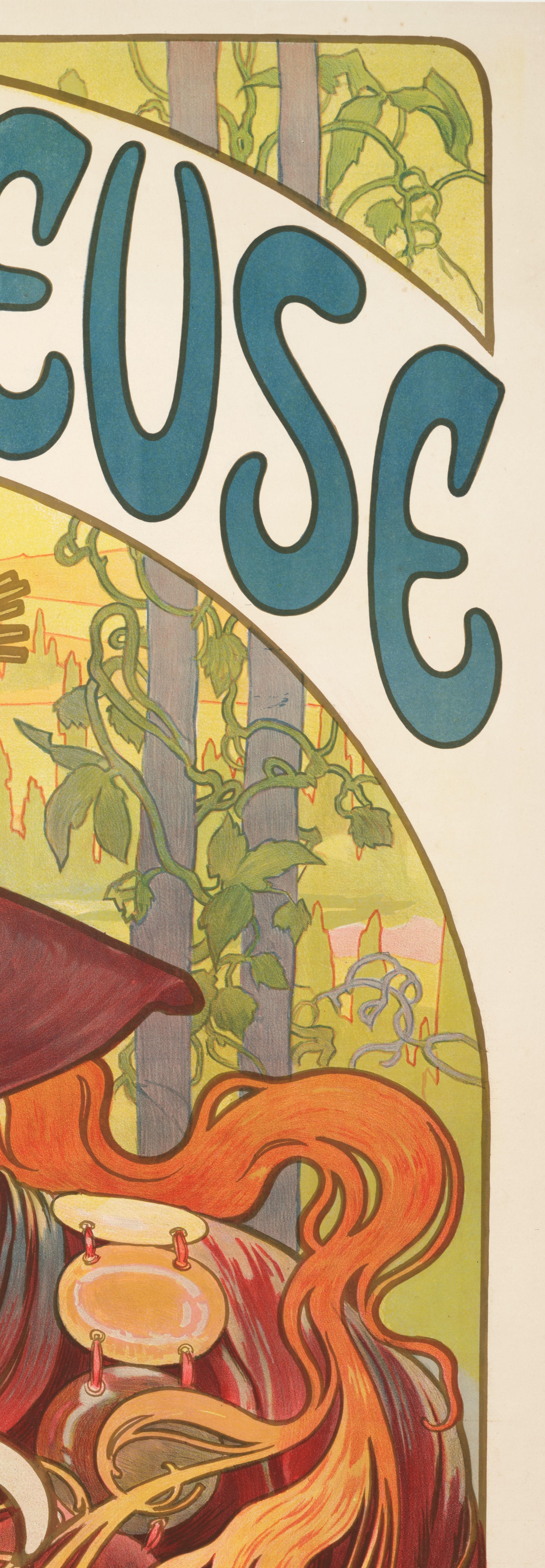Mucha, Original-Poster im Jugendstil, Biere de la Meuse, Pavot, Orge Houblon, 1897 im Zustand „Gut“ im Angebot in SAINT-OUEN-SUR-SEINE, FR