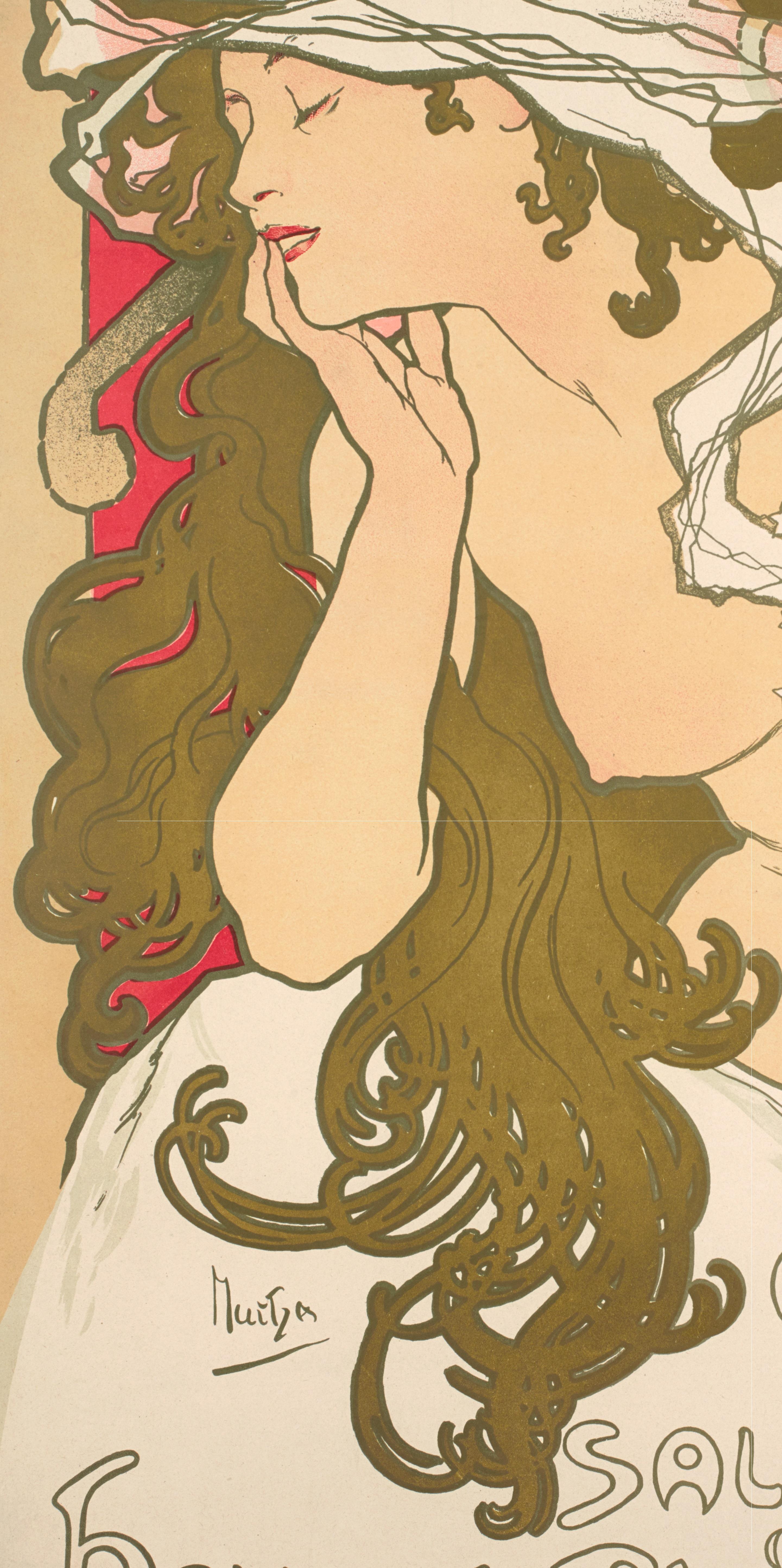 19th Century Mucha, Salon des Cent, Original Art Nouveau Belle Epoque Vintage Poster, 1896 For Sale
